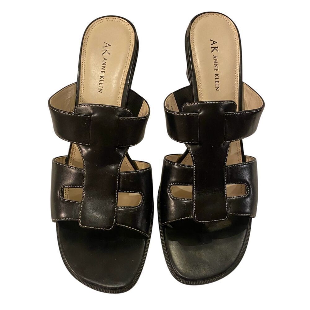 Anne Klein Women’s Black Slip In Sandals Kitten Heel Sz. 9.5 Spring Mother’s Day
